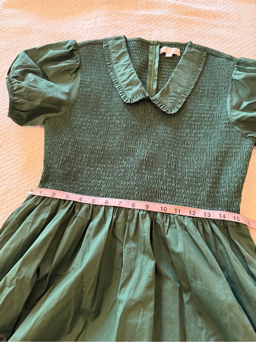 Ivy City Addie Midi Dress in Green Large Puff Sleeves Smocked - Picture 7 of 10